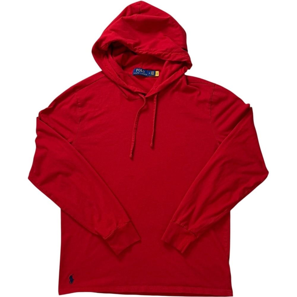 Polo Ralph Lauren Red Hoodie Mens Medium Big Pony Script Pullover‎